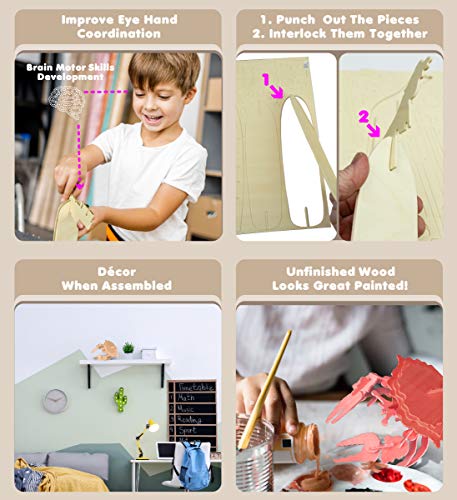 Puzzled 3D Puzzle Crab Wood Craft Construction Model Kit, Fun Unique & Educational DIY Wooden Toy Assemble Model Unfinished Crafting Hobby Sea Life Puzzled