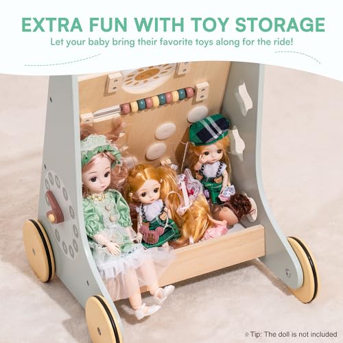 ROBOTIME Wooden Baby Walker, Wooden Push Walker with Wheels, Push Toys for Babies Learning to Walk, Baby Walkers Activity Center for Boys and Girls ROBOTIME