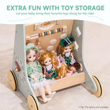 ROBOTIME Wooden Baby Walker, Wooden Push Walker with Wheels, Push Toys for Babies Learning to Walk, Baby Walkers Activity Center for Boys and Girls ROBOTIME