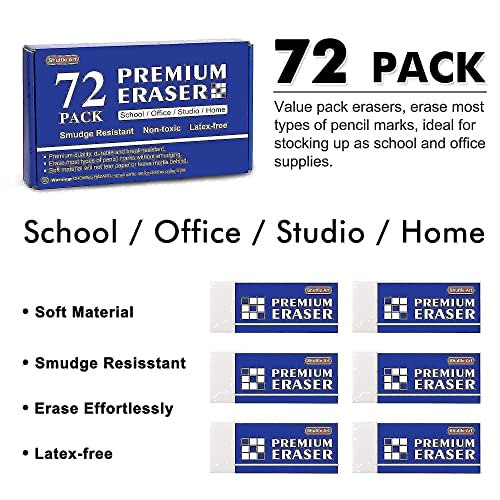 Shuttle Art Pencils and Erasers Bundle, Set of 600 Pack Sharpened Yellow Pencils + 72 Pack Premium White Erasers Bulk Shuttle Art