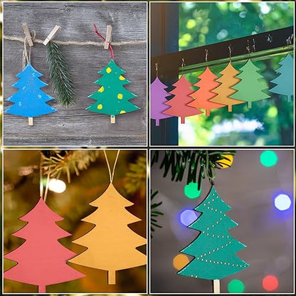 Hiboom 25 Pack Wooden Christmas Tree Cutouts 6 x 5.2 Inches Blank Christmas Unfinished Wood Tree Shape Ornaments for Xmas Crafts DIY Painting Wedding