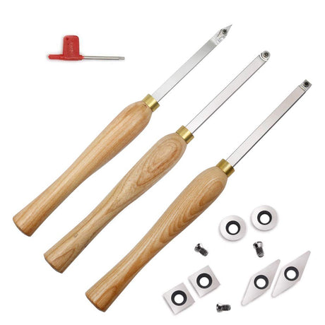 YUFUTOL Carbide Woodturning Tool Mini Size (3 Piece Set) Includes Diamond Shape, Round and Square Turning Tools With Comfort Grip Handles Perfect For YUFUTOL