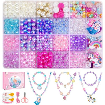 DUDUCOFU 900Pcs Mermaid Bracelet Making Kit for Girls Kids Charm DIY Beads for Jewelry Making, Friendship Bracelet Kit with Unicorn Ocean Pearl Shell