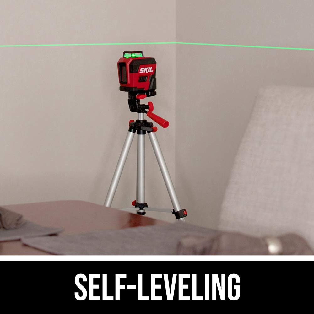 SKIL 100ft. 360° Green Self-Leveling Cross Line Laser Level with Horizontal and Vertical Lines Rechargeable Lithium Battery with USB Charging Port, - WoodArtSupply