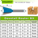 K Kwokker Dovetail Router Bit 1/4 Shank, Dovetail Jig for Router, 1/2" 3/4" 3/8" 5/8" 7/8" Dia Wood Milling Cutter Tool for The Construction of Boxes K Kwokker