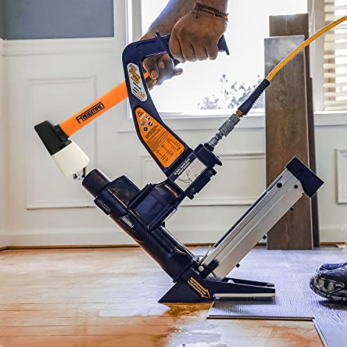 Freeman PFL618BR Pneumatic 3-in-1 15.5-Gauge and 16-Gauge 2" Flooring Nailer / Stapler with Flooring Mallet, Interchangeable Base Plates, and Case Freeman