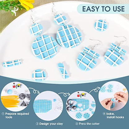 Snoghmil Polymer Clay Earrings Making Kit with 32pcs Polymer Clay Cutters, 24pcs Oven Bake Clay, 30 Set Earring Rings&Hooks, Modeling Clay Jewelry - WoodArtSupply