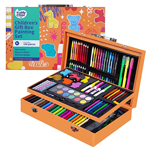 KIDDYCOLOR 52 Pcs Kids Paint Set with 24 Colors Acrylic Paint, Wood Easel,  8 x 10 Canvases, Brushes, Storage Bag, Great Gift for Christmas New Year