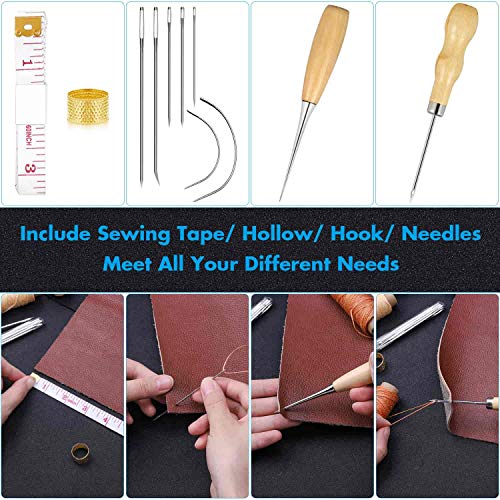 Cridoz 35 Pcs Leather Stitching Pouch Kit with 4mm Prong Sewing Hole Punch, Leather Sewing Tools, Waxed Thread and Large-Eye Stitching Needles for cridoz