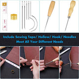 Cridoz 35 Pcs Leather Stitching Pouch Kit with 4mm Prong Sewing Hole Punch, Leather Sewing Tools, Waxed Thread and Large-Eye Stitching Needles for cridoz