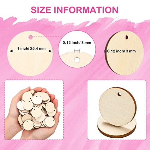 100 Pieces Unfinished Round Wooden Circles with Holes Round Wood Discs for Crafts Blank Natural Wood Circle Cutouts for DIY Crafts Party Birthday