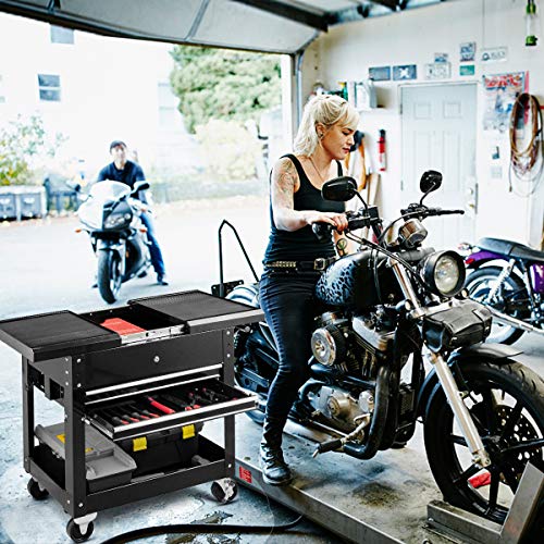 Goplus Tool Cart, 4-Tier Rolling Tool Box Cabinet on Wheels with Lockable Drawers & Sliding Top, Heavy Duty Steel Tool Storage Organizer for Garage Goplus