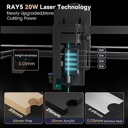 Longer Ray5 20W Laser Engraver, 120W Laser Cutter and High Accuracy Laser Engraving Machine, CNC Machine for DIY Personalized Gift, Wood, Metal,