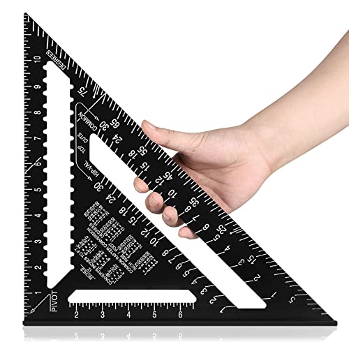 Beslands Aluminum 12-inch Rafter Square Carpenter Measuring Layout Tool Alloy Metal Triangle Ruler Protractor for Woodworking and Carpentry - WoodArtSupply