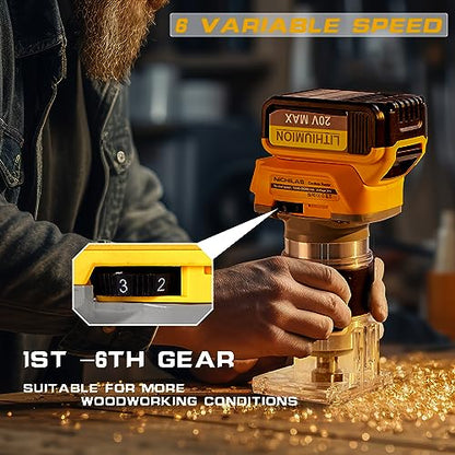 Cordless Trimmer Router, Brushless Hand Edge Trimmer for Wood Working Slotting, Trimming, Carving 1/4" Collet, Compatible with DEWALT 20V MAX Battery - WoodArtSupply