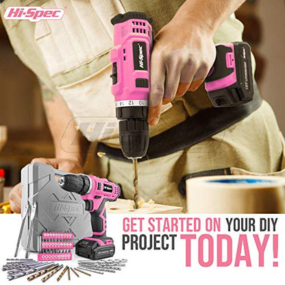 Hi-Spec 50 Piece 12V Pink Drill Driver & Multi Bit Set. High Speed Cordless & Rechargeable Electric Power Screwdriver & Drill for Household DIY. - WoodArtSupply