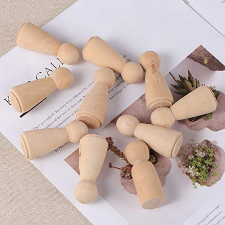NUOBESTY Unfinished Wooden Peg Dolls - 30 Pack Peg Dolls for Painting, Craft Art Projects,Men Women Baby,3 Assorted Shapes NUOBESTY