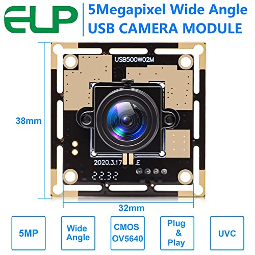 ELP 5mp HD USB Camera Module for Computer Mini UVC USB2.0 Video Embedded Webcam Board with 2.8mm Lens OV5640 Laser Engraver Lightburn Camera,3.3ft/1m ELP