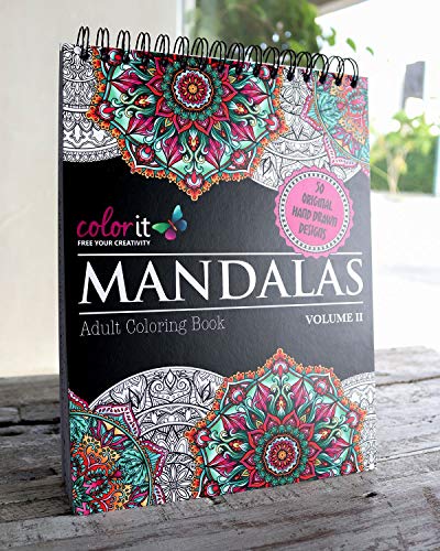 Mandalas II Adult Coloring Book - Features 50 Original Hand Drawn Designs Printed on Artist Quality Paper, Hardback Covers, Spiral Binding, ColorIt