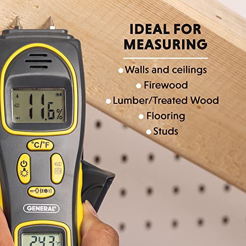 General Tools 4-in-1 Pin/Pinless Combo Moisture Meter #MMH800 - Pin/Pinless Combo Mold Detector for Home - Dual LCD Display & Audible Alarm - WoodArtSupply