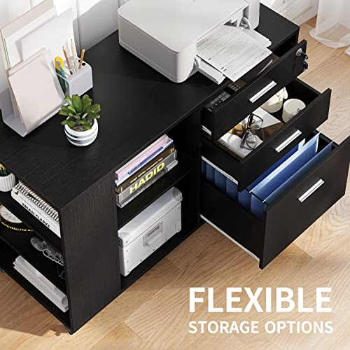 YITAHOME Mobile Wood File Cabinet, 3 Drawer Lateral Filing Cabinet, Black