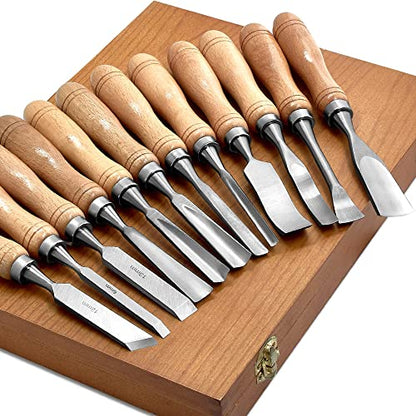 SELFIE CAT 12-piece chisel set in wooden box Carving set for carving Wood chisel set Notch carving set Chisel set Carving tool set ideal carving