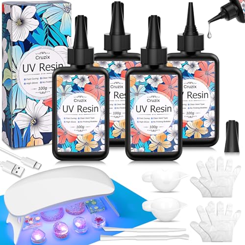 UV Resin Kit with Light- 400g UV Resin Crystal Clear, UV Light, Silicone Craft Mat, Resin Tools Set Ultraviolet Curing Hard Type Glue for Resin