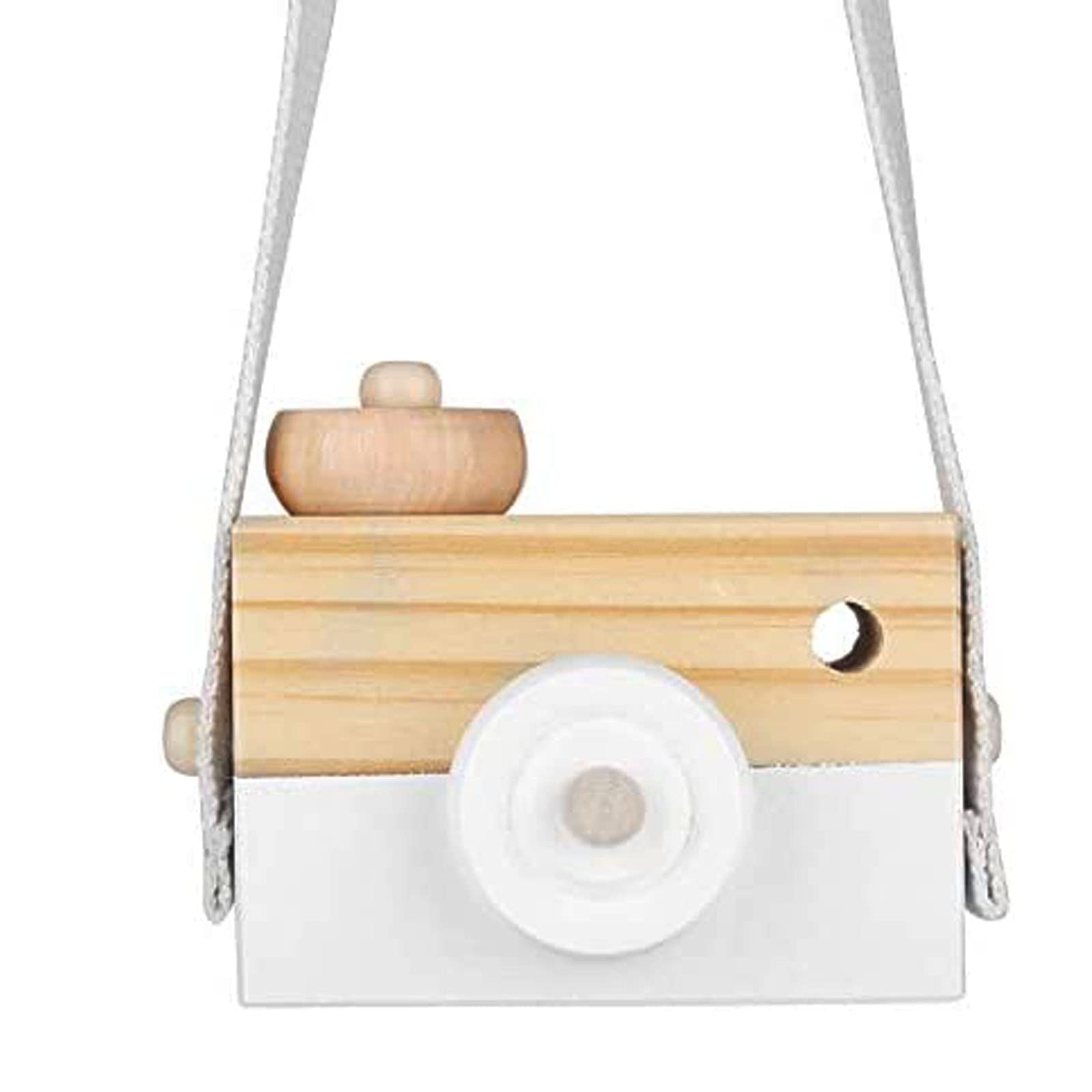 Wooden Mini Camera Toy, Hsxxf White Baby Kids Neck Hanging Photographed Props Camera Toy with Rope Cute Wood Camera Toys for Kid's Room Hanging - WoodArtSupply