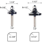 SICWOOD 6pcs Roundover Router Bit Set - Round Over Router Bits 1/4 Shank with 6 Bearings 3/8", Carbide Corner Rounding Edge-Forming Bit, for Round SICWOOD