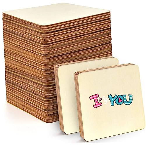 Gogogmee 50pcs Pieces Graffiti Wood Chips DIY Crafts Wood Top-Class Wood Material Wood Slices for Crafts Wood Discs Unfinished Wood Squares Blank Gogogmee