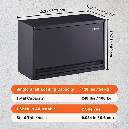 VEVOR Metal Storage Cabinet, 120lbs Load Capacity per Shelf, 20'' Tall Wall-Mounted Powder-Coating Steel Garage Cabinet with Adjustable Shelf, Press