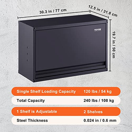 VEVOR Metal Storage Cabinet, 120lbs Load Capacity per Shelf, 20'' Tall Wall-Mounted Powder-Coating Steel Garage Cabinet with Adjustable Shelf, Press VEVOR