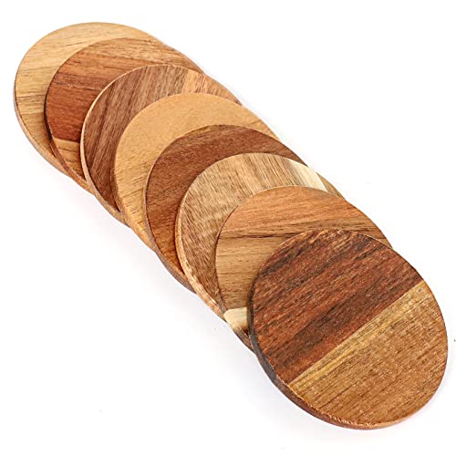 16 Pieces Unfinished Wood Coasters, 4 Inch Round Acacia Wooden Coasters for Crafts with Non-Slip Silicon Dots for DIY Stained Painting Wood Engraving