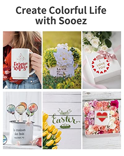 Permanent Vinyl Sheets (50Pack, 12"x12") - 40 Adhesive Vinyl (Matte & Glossy) + 10 Transfer Tapes 1 Scraper, Waterproof Outdoor Vinyl for All Cutting Sooez