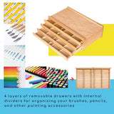 MEEDEN 4-Drawer Artist Supply Storage Box - Portable Foldable Multi-Function Beech Wood Artist Pencil & Brush Storage Box with Drawer & Compartments MEEDEN