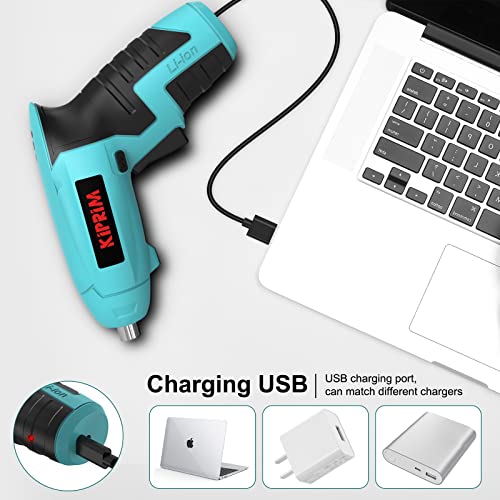 Small 4V Electric Screwdriver,Kiprim ES3 Cordless Screwdriver Tool with Rechargeable Battery,LED Front Light & Power Display Light for Home DIY Blue - WoodArtSupply