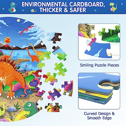 DIGOBAY Dinosaur Floor Puzzles for Kids Ages 3-8, 70 Piece Large Round Toddler Puzzles Preschool Educational Dino Jigsaw Puzzle Toys for 3+ Year Old - WoodArtSupply