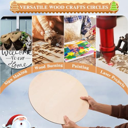 12 Pack 12 Inch Wood Circles for Crafts Unfinished Round Wood Discs Blank Wood Rounds Slices Wooden Round Door Hanger Sign with Bows, Twine, Glue