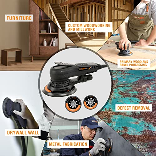 MAXXT Electric 5mm Random Orbital Sander, Palm Sander with Brushless Motor, 5&6Inch Sanding Pads, Central Vacuum, Sanders for Woodworking, Primary MAXXT