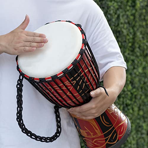 AIMEIS Djembe,10" African Drum Carved of Mahogany Goatskin Hand Drums for Adults Beginner (Red) - WoodArtSupply