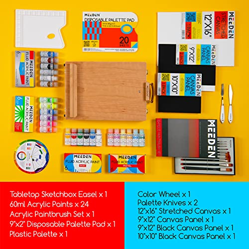Meeden Acrylic Painting Set, Metallic Acrylic Paint Set With Tabletop Wood  Easel Box, Fluorescent Paints For Canvas Painting, Paintbrushes Canvas, Art  Supplies For Adults, Artists, Teen