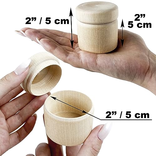 3pcs 2''x2'' Unfinished Wooden Boxes - Small Round Unpainted Storage Containers with Lids - DIY Craft Boxes for Jewelry, Rings, and Trinkets