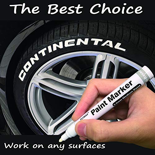 White Paint Pens, 6 Pack 2.5mm Medium Tip White Paint Marker Permanent for Wood Rock Plastic Leather Glass Stone Metal Canvas Ceramic Fabric Tire FLYMAX