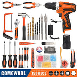 COMOWARE 16.8V Cordless Drill Set Combo Kit, 153 Pcs Tool Kit for Home, Professional Household Tool Sets for Men, Basic Tool Kit with Power Drill, COMOWARE