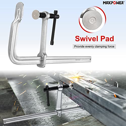 MAXPOWER Deep Throat F Clamp 15-5/8" x 5-5/8", Heavy Duty Bar Clamp for Welding, Pack of 4 MAXPOWER