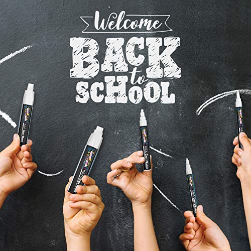 CHALKY CROWN 5pc White Chalk Markers - Non-Toxic Liquid Chalkboard Markers, White Liquid Chalk Marker for Windows, Glass - 1, 3, 6, 10, 15mm Tips CHALKY CROWN