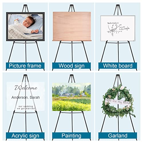 PUJIANG 63" Aluminum Easel Stand for Sign, Large Collapsible Easels for Display Posters/Whiteboard, Adjustable Height Artist Easel for Painting- PUJIANG