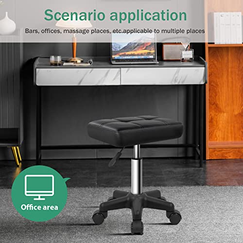 FURWOO Rectangle Rolling Stool with Wheels Height Adjustable Swivel Stool Chair for Spa Salon Massage Black FURWOO