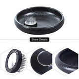 WANDIC Ikebana Flower Vase, Japanese Round Shallow Pottery Ikebana Vase Kit with 4cm Kenzan Flower Frog for Floral Arrangement Home Decoration, Black WANDIC