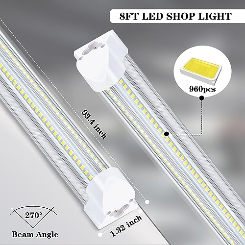 Gugsey 8Ft LED Shop Light Fixture - 100W 15500LM T8 Shop Lights for Garage, 6000K 8 Foot Daylight V Shape Linkable Garage Lights, High Output Clear Gugsey